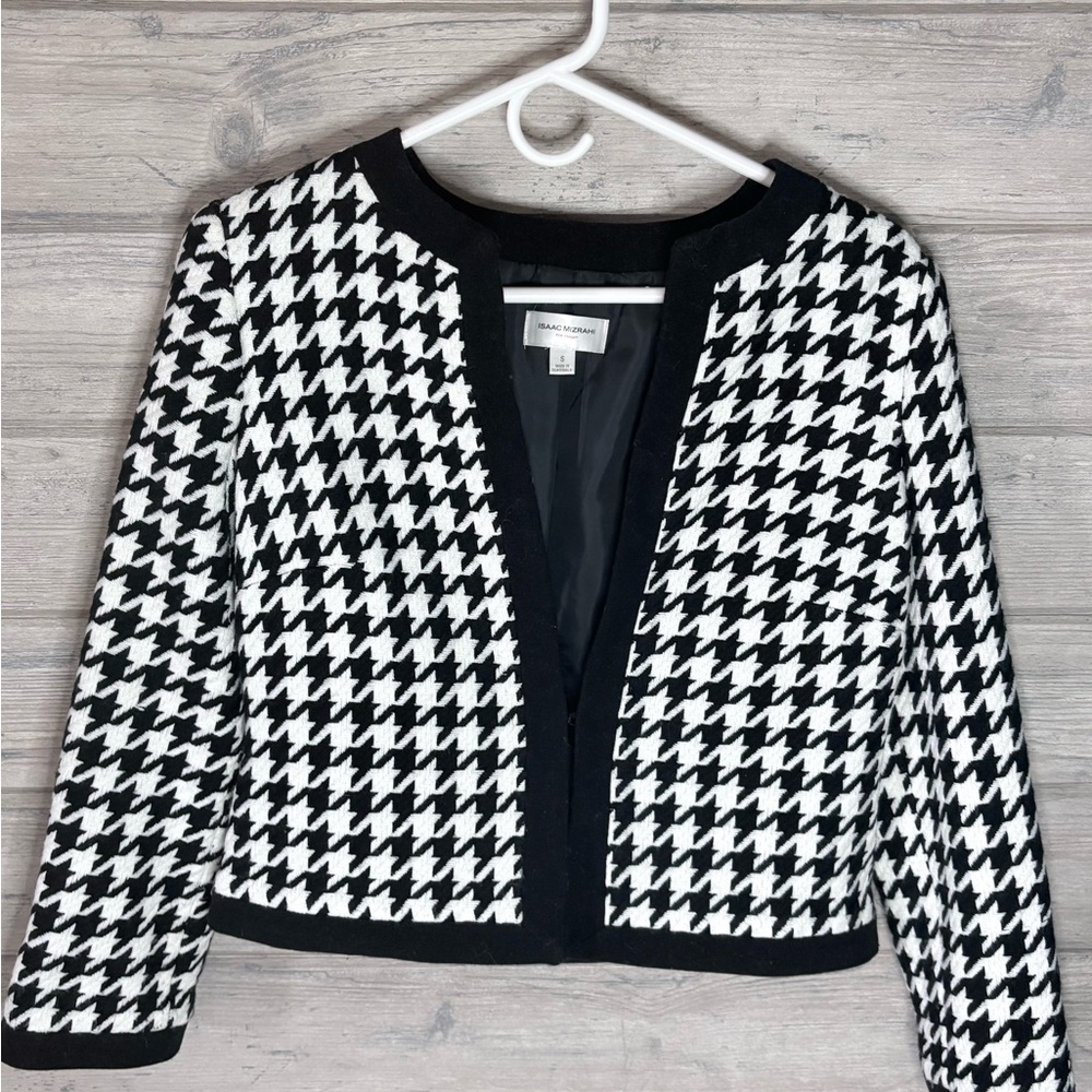 Isaac Mizrahi Black & White Houndstooth Open-Front Jacket